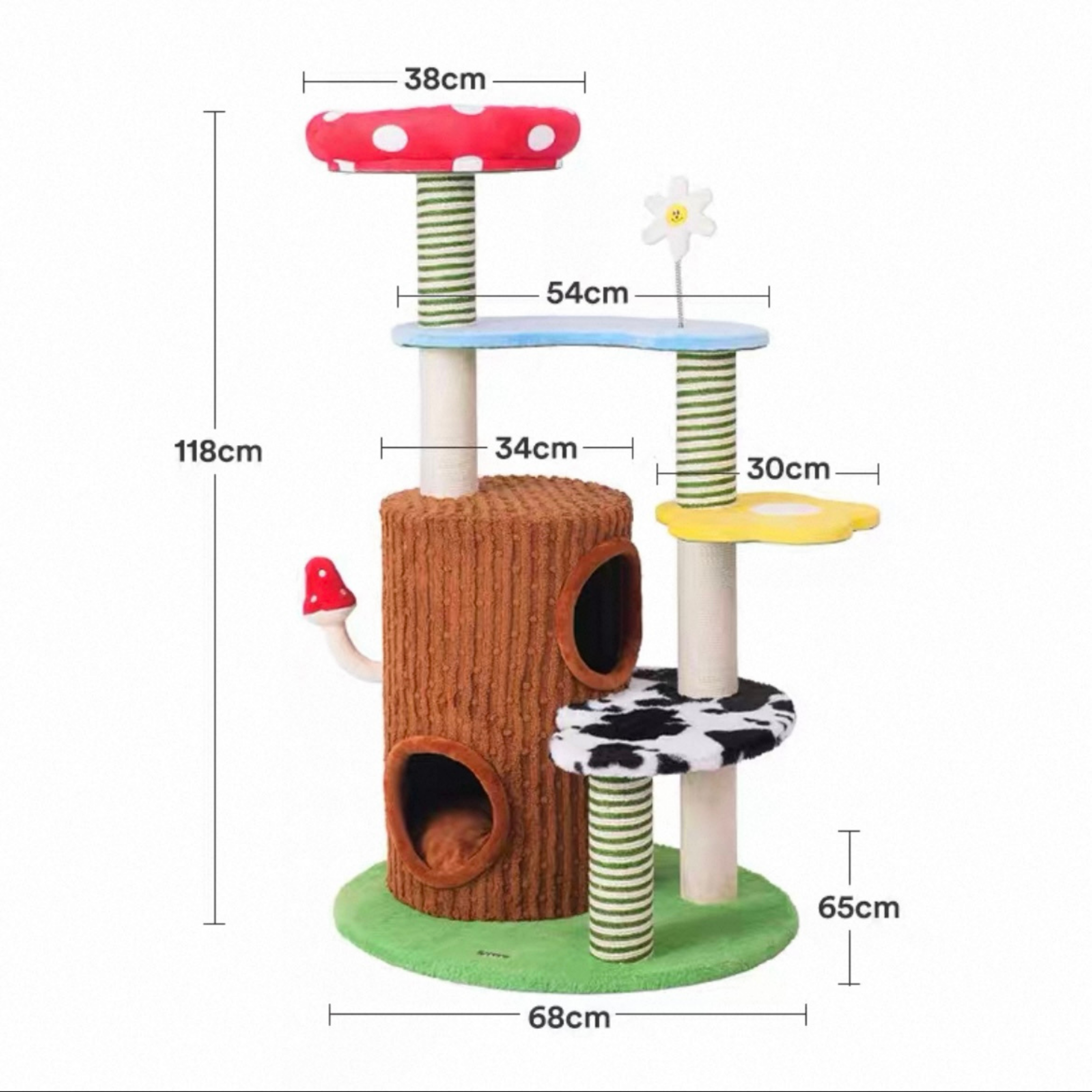 Deluxe Fantasy Farm Cat Tree: Multi-level condo with scratching tower, mushroom bed, and hideaways.