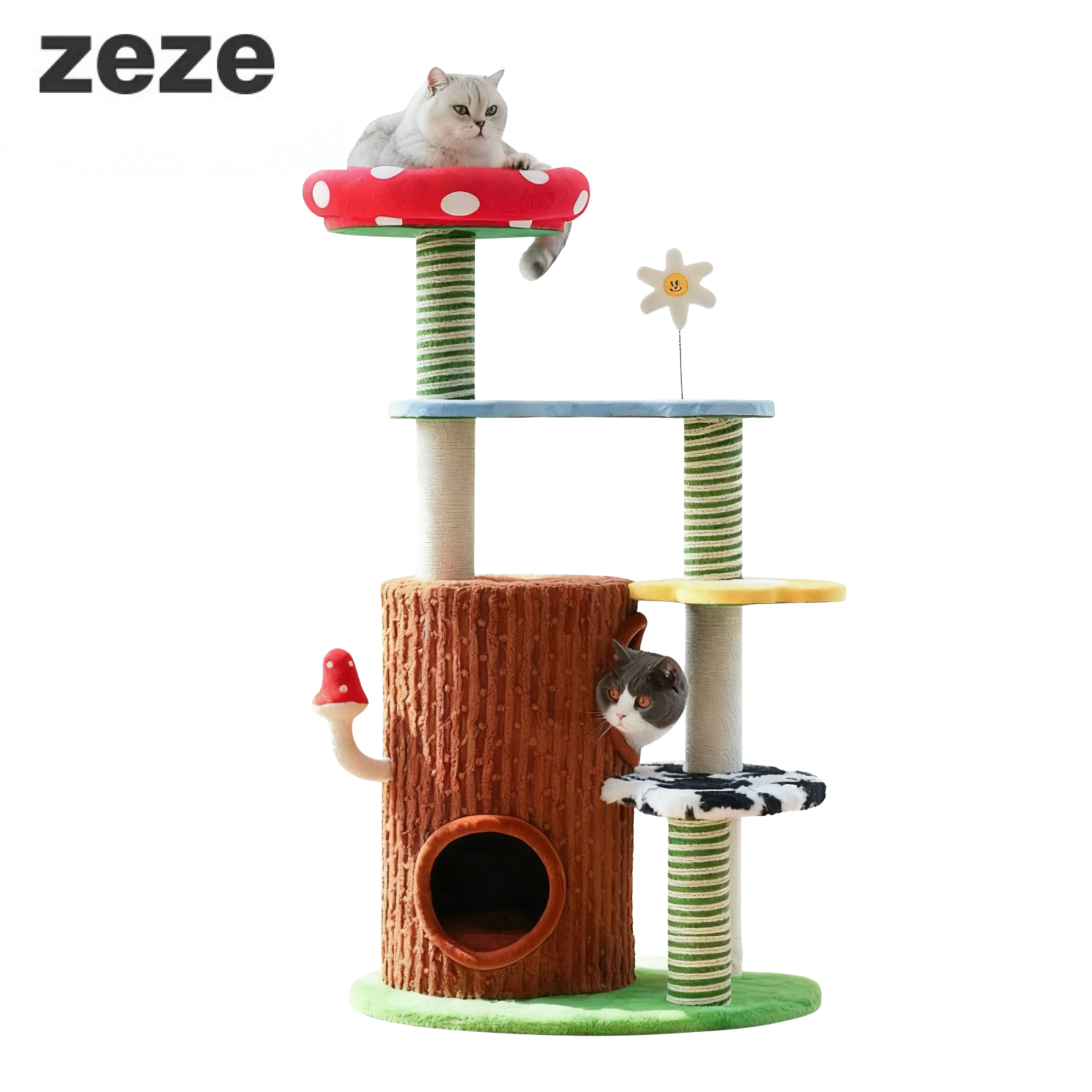 zeze Deluxe 3-in-1 Multi-Function Cat Tree — Bed, Scratcher & Multi-Level Activity Tower