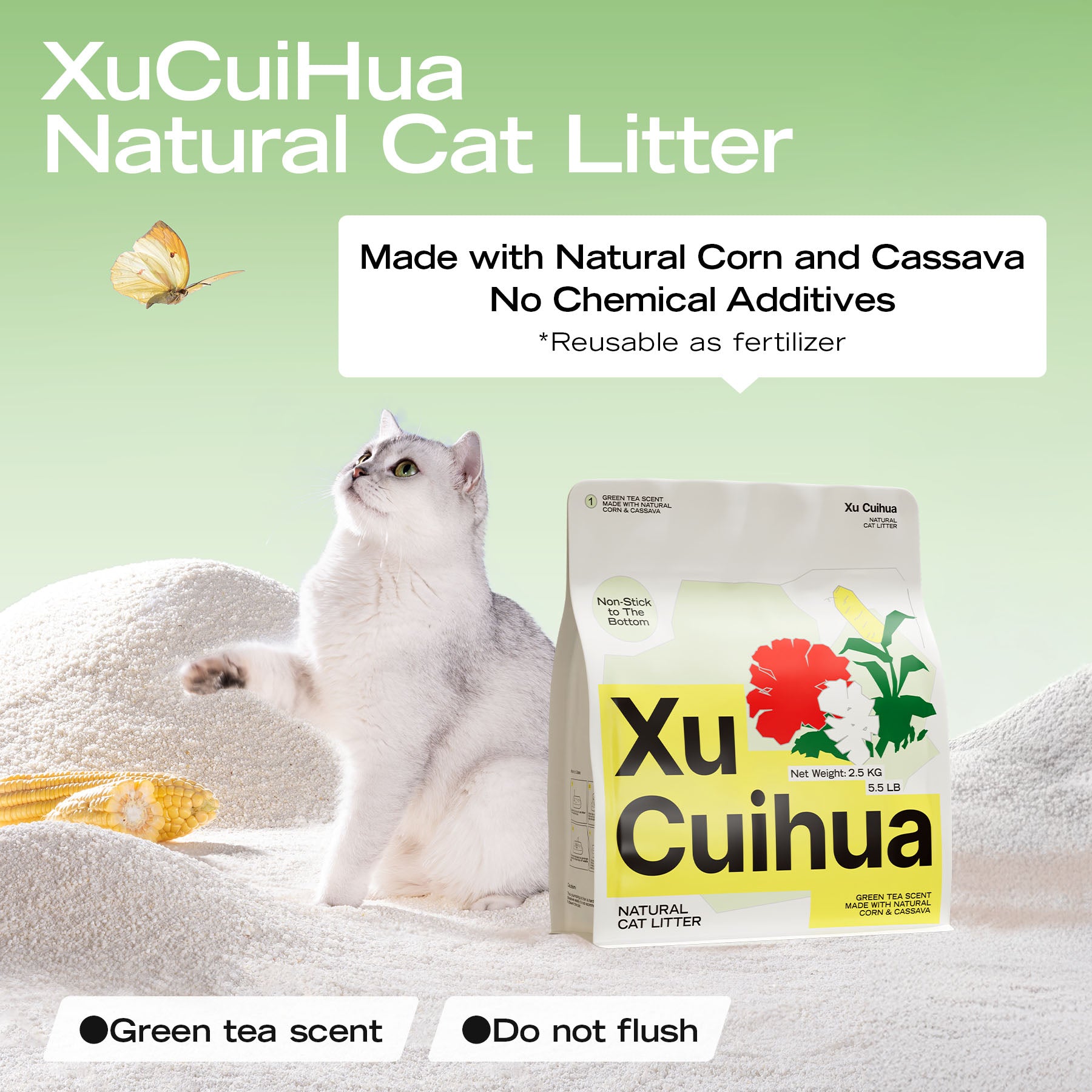 Xu Cuihua Corn & Cassava Cat Litter, Green Tea Scented