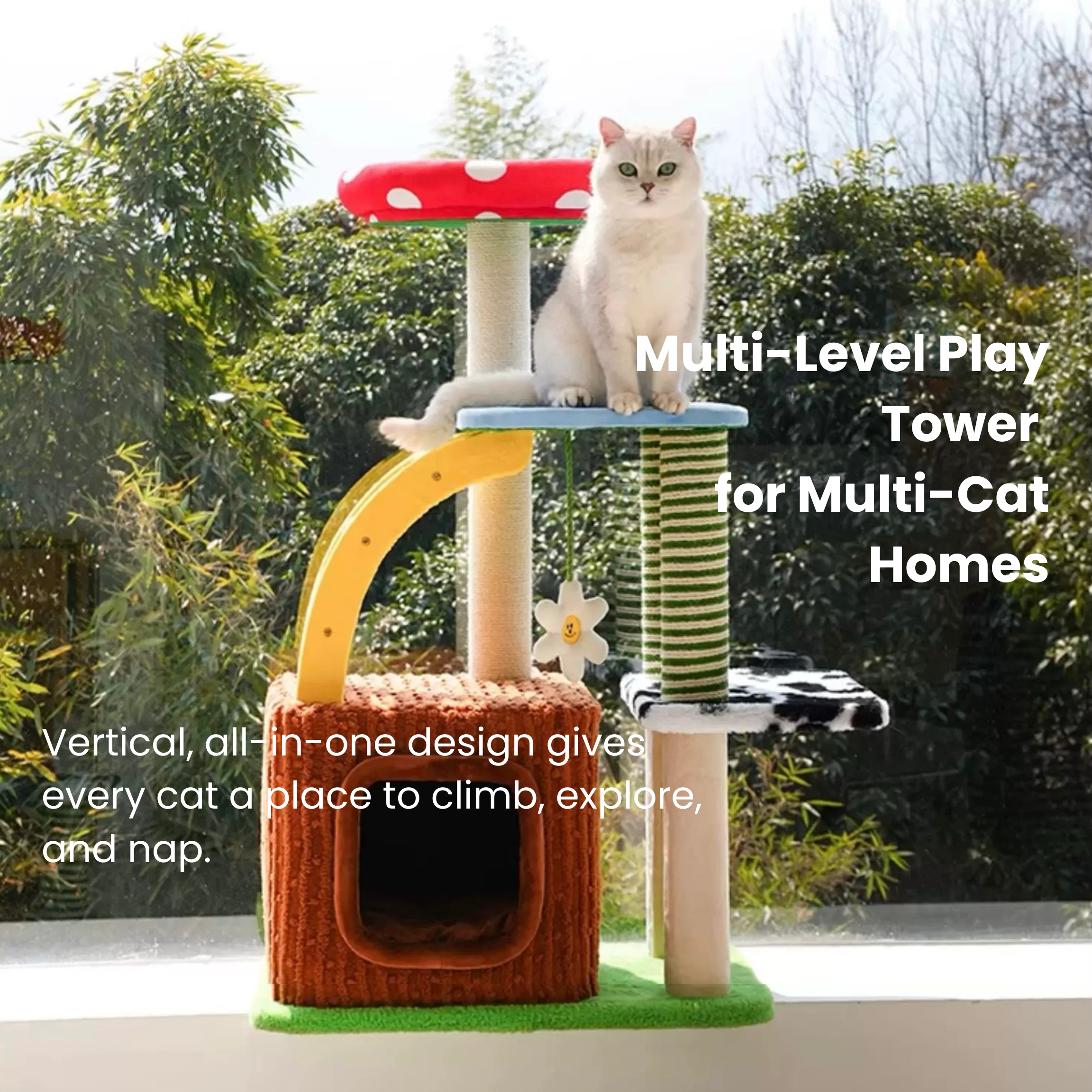 zeze 3-in-1 Multi-Function Cat Tree — Bed, Scratcher & Multi-Level Activity Tower