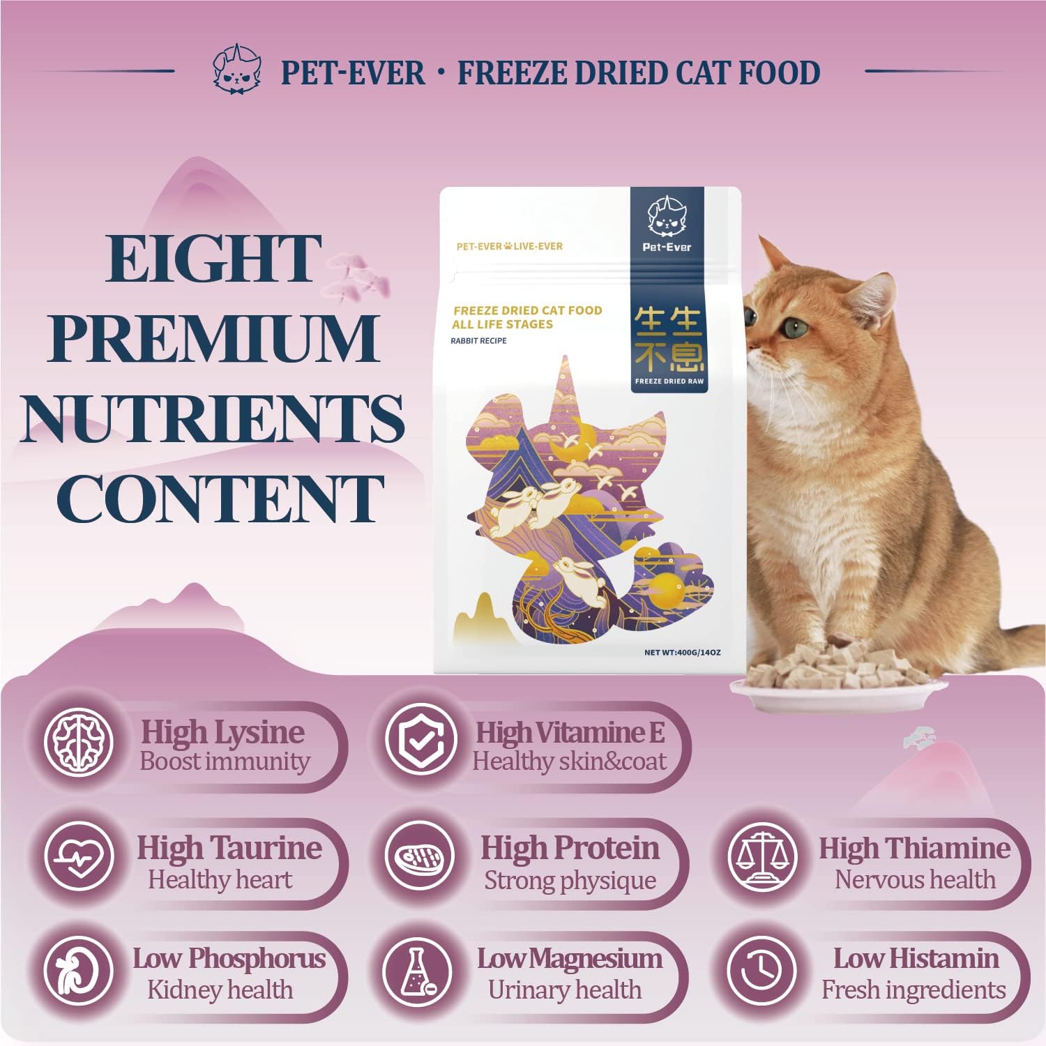 Freeze-dried Raw Cat Food All Life Stages, Rabbit Recipe (400g)