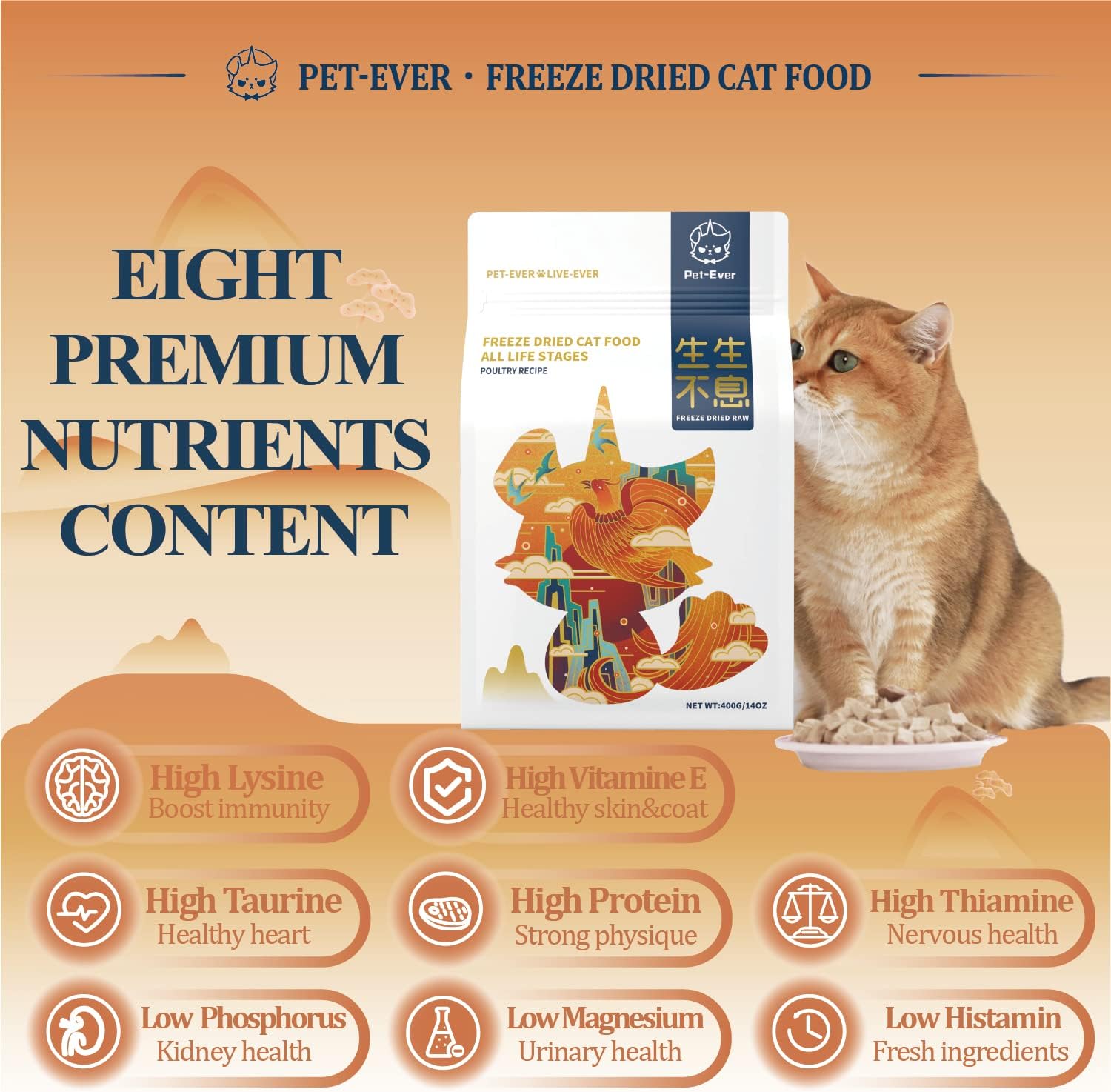 Freeze-dried Raw Cat Food All Life Stages, Poultry Recipe (400g)