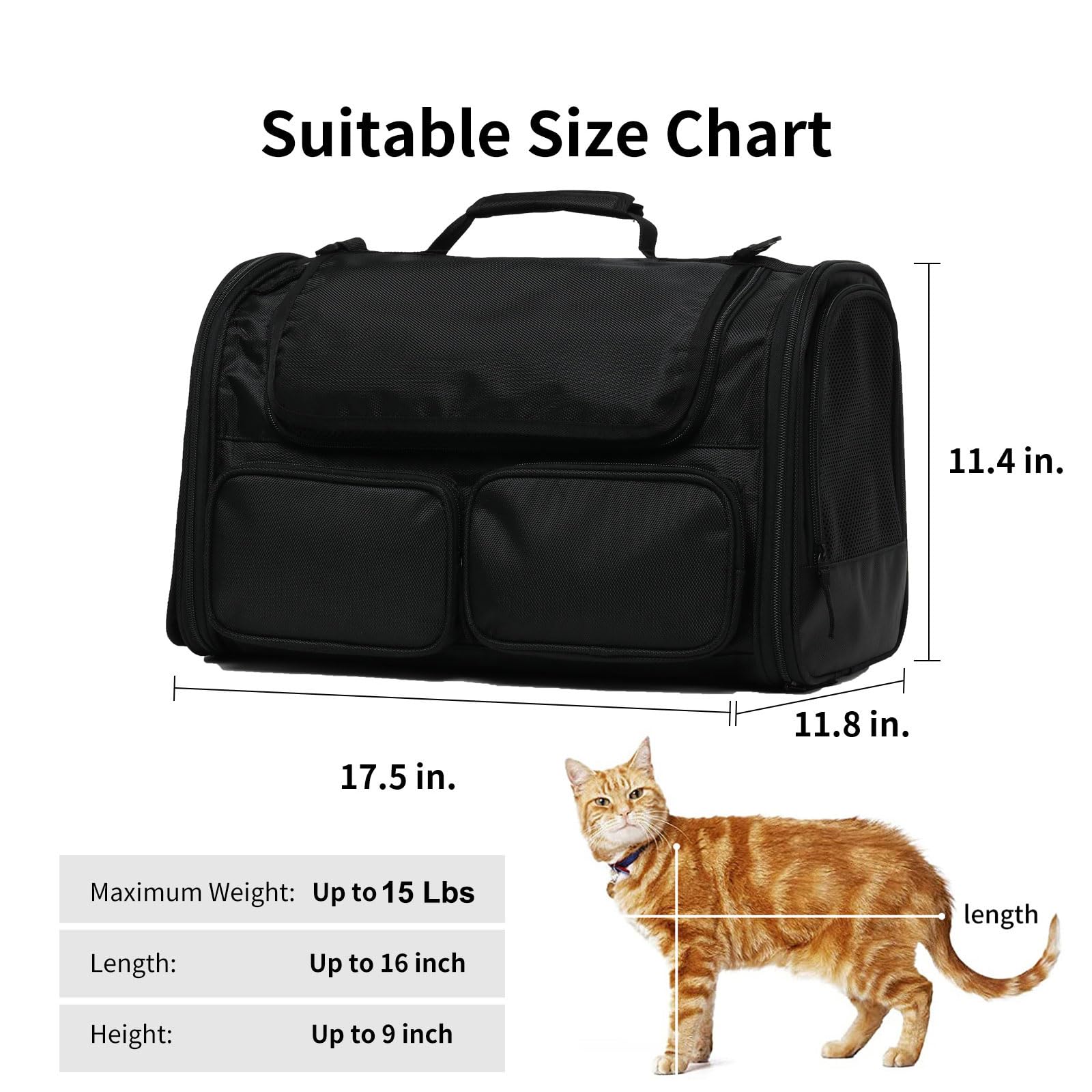 FUKUMARU Cat Carrier, Black