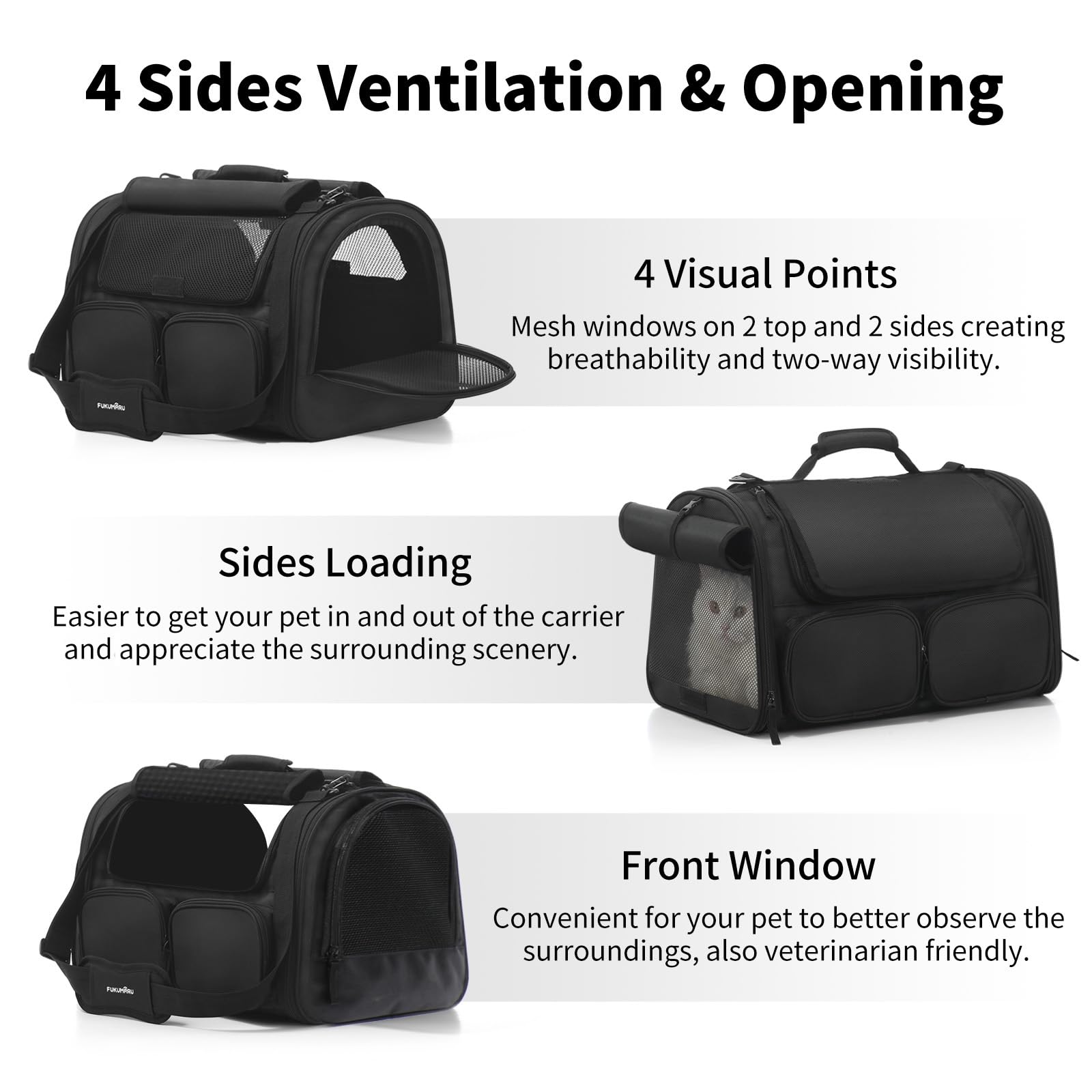 FUKUMARU Cat Carrier, Black