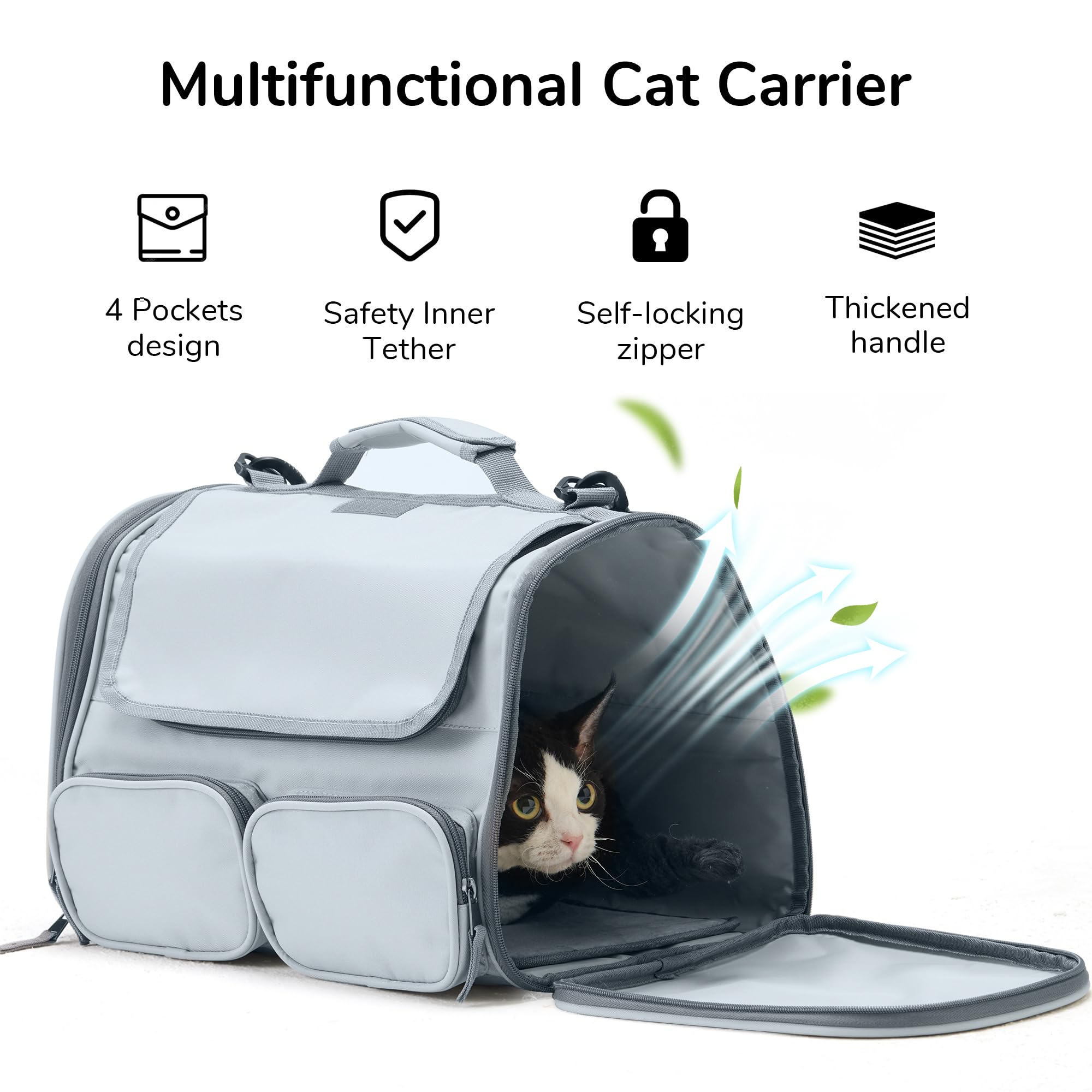 FUKUMARU Cat Carrier, Grey, Small