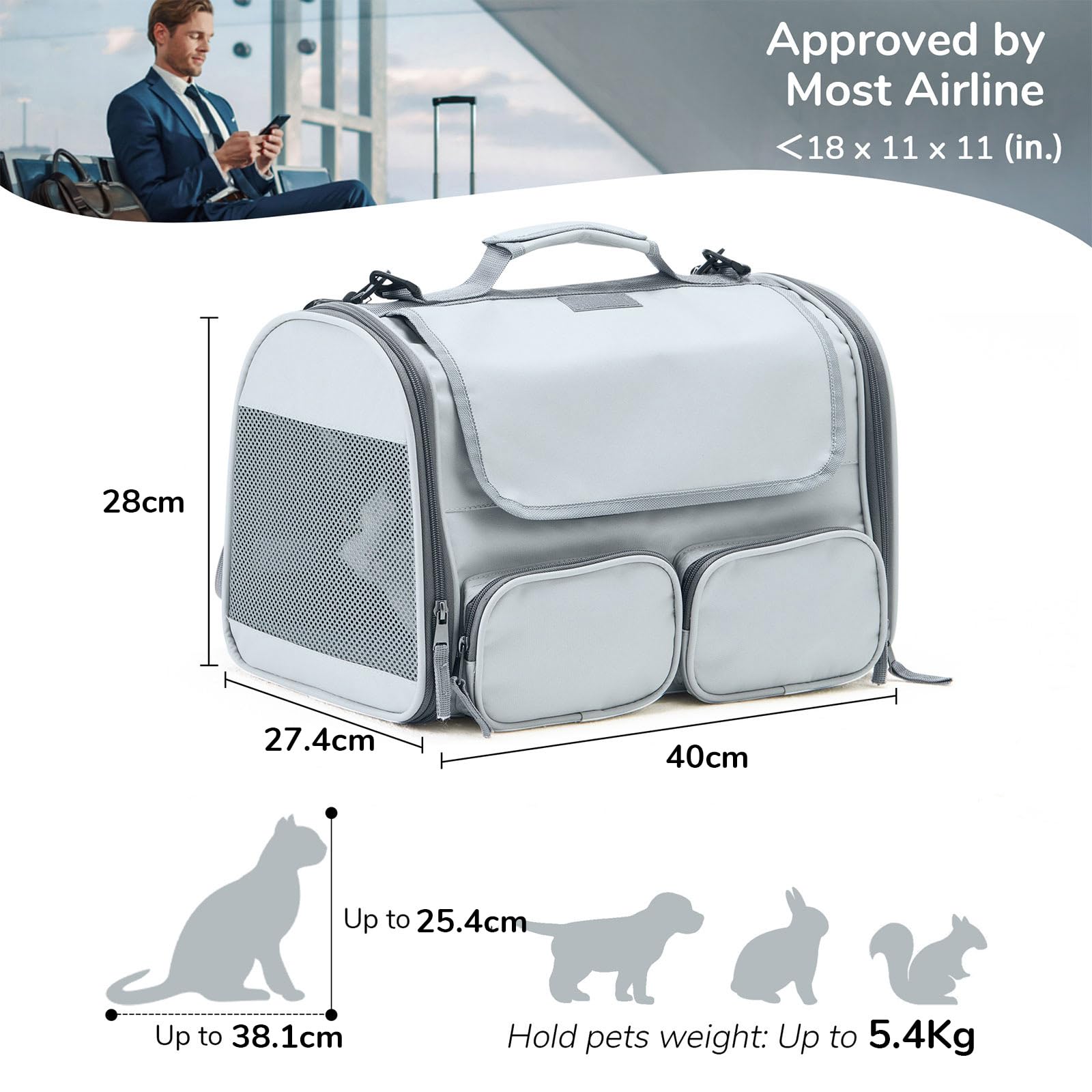 FUKUMARU Cat Carrier, Grey, Small