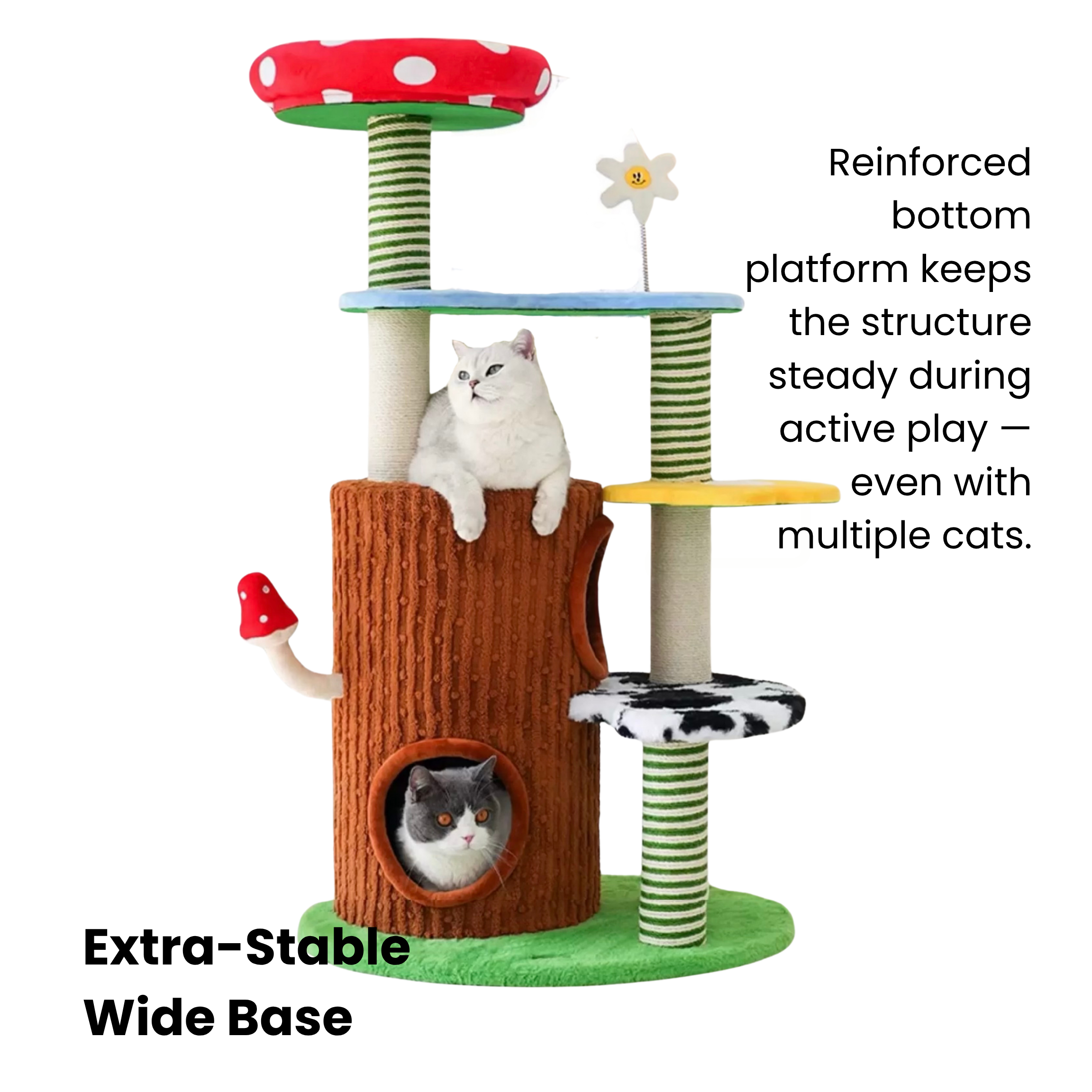 Deluxe multi-level cat tree fantasy farm design with bed, scratchers, and double hideaways.