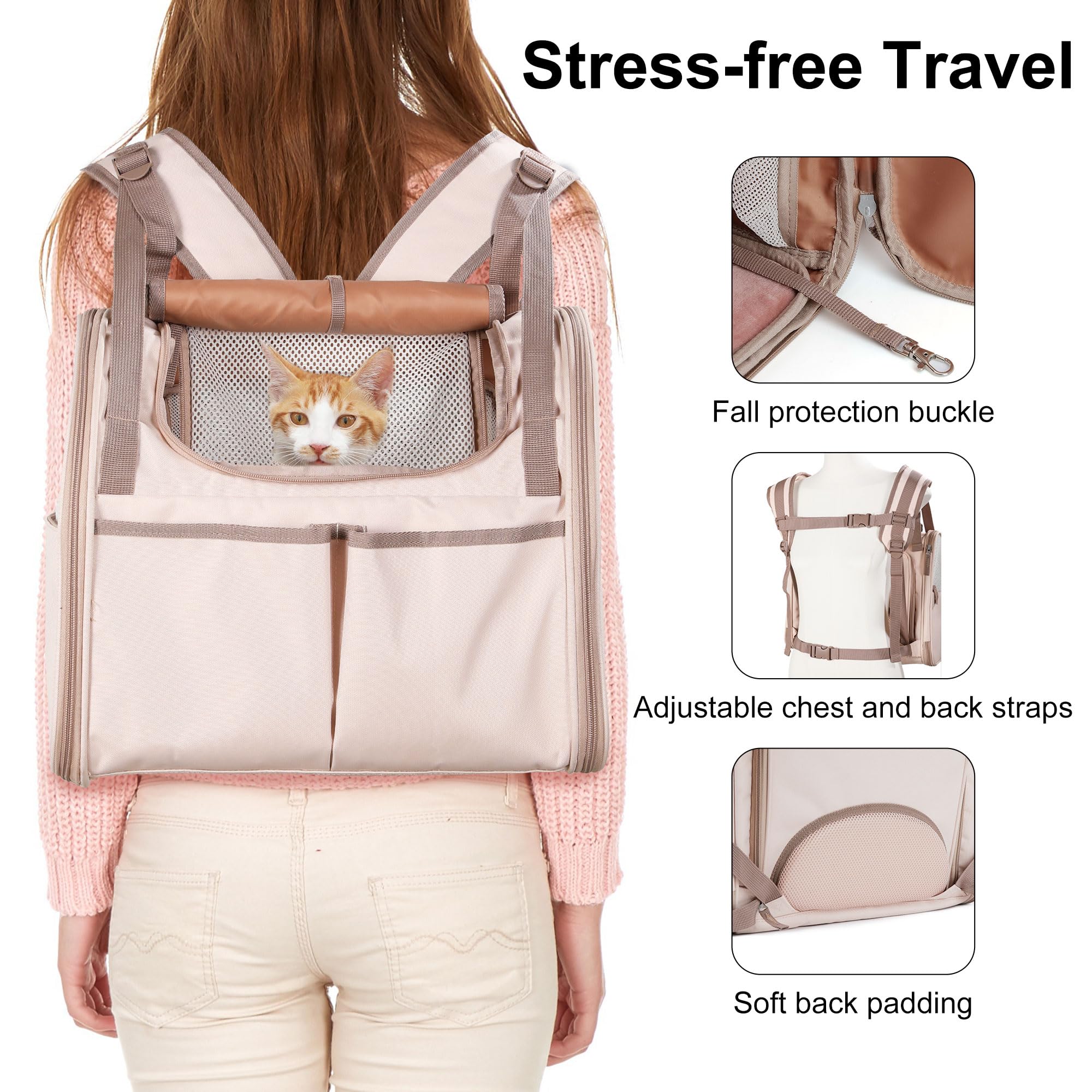 FUKUMARU Cat Backpack Carrier, Expandable, Pink