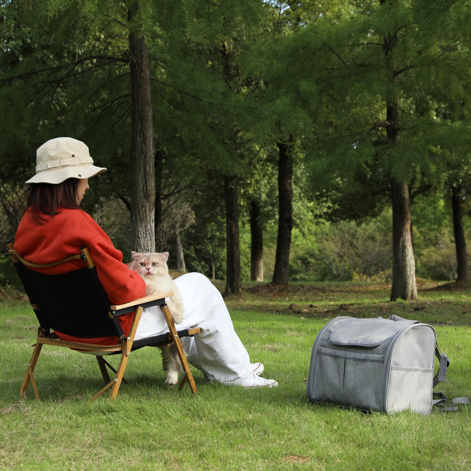 FUKUMARU Cat Backpack, Expandable, Grey