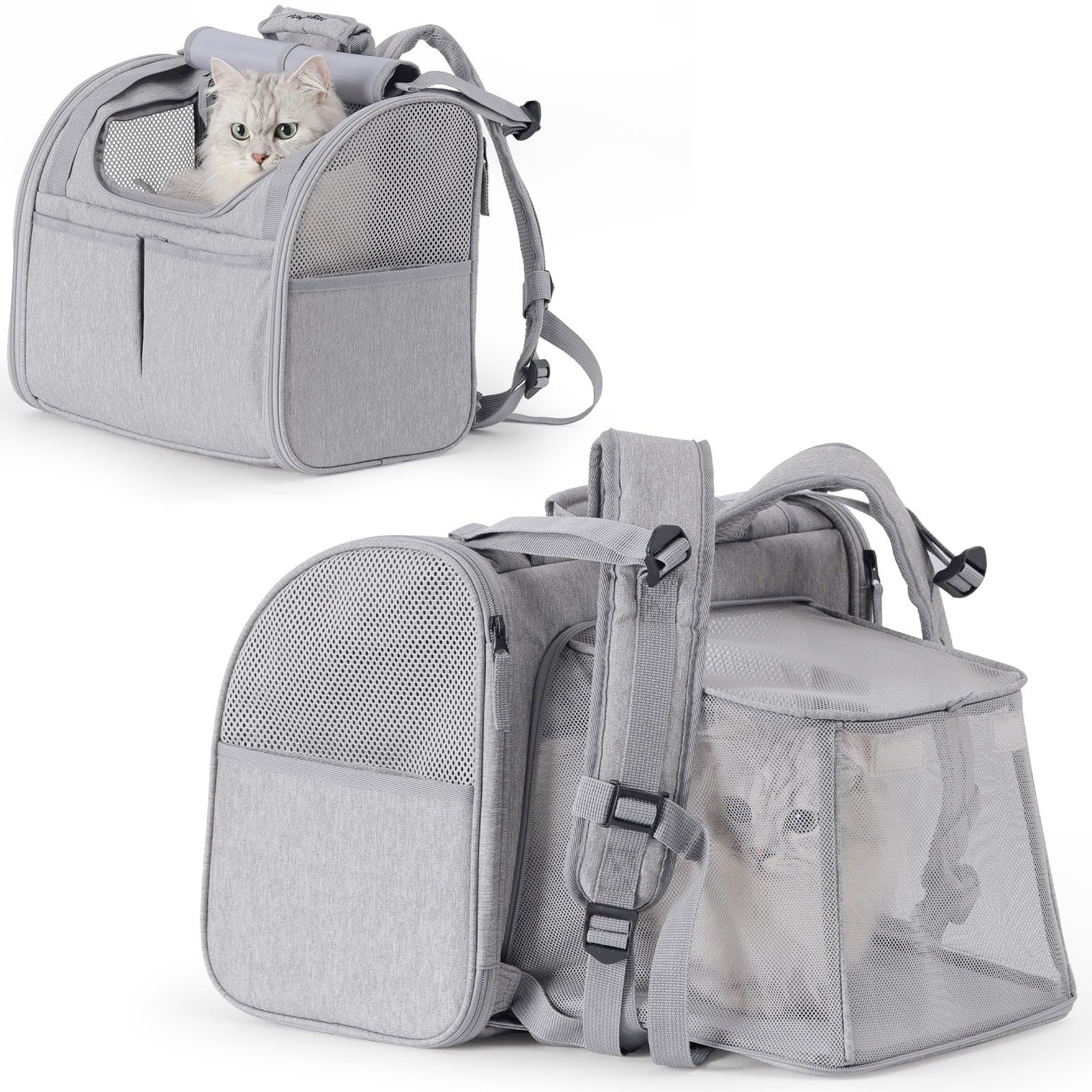 FUKUMARU Cat Backpack, Expandable, Grey