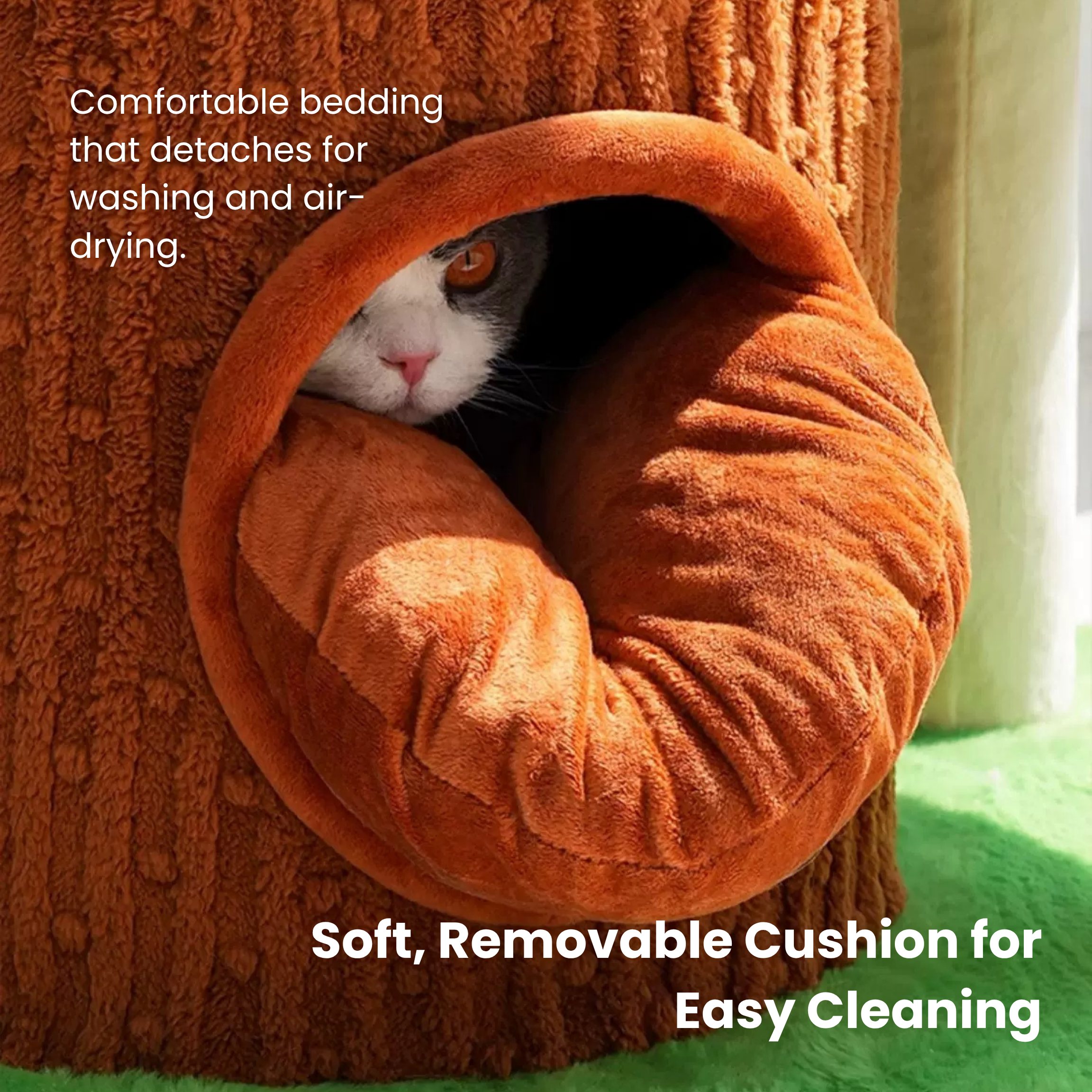 Deluxe multi-level cat tree condo hideaway with plush cushion for scratching and napping.