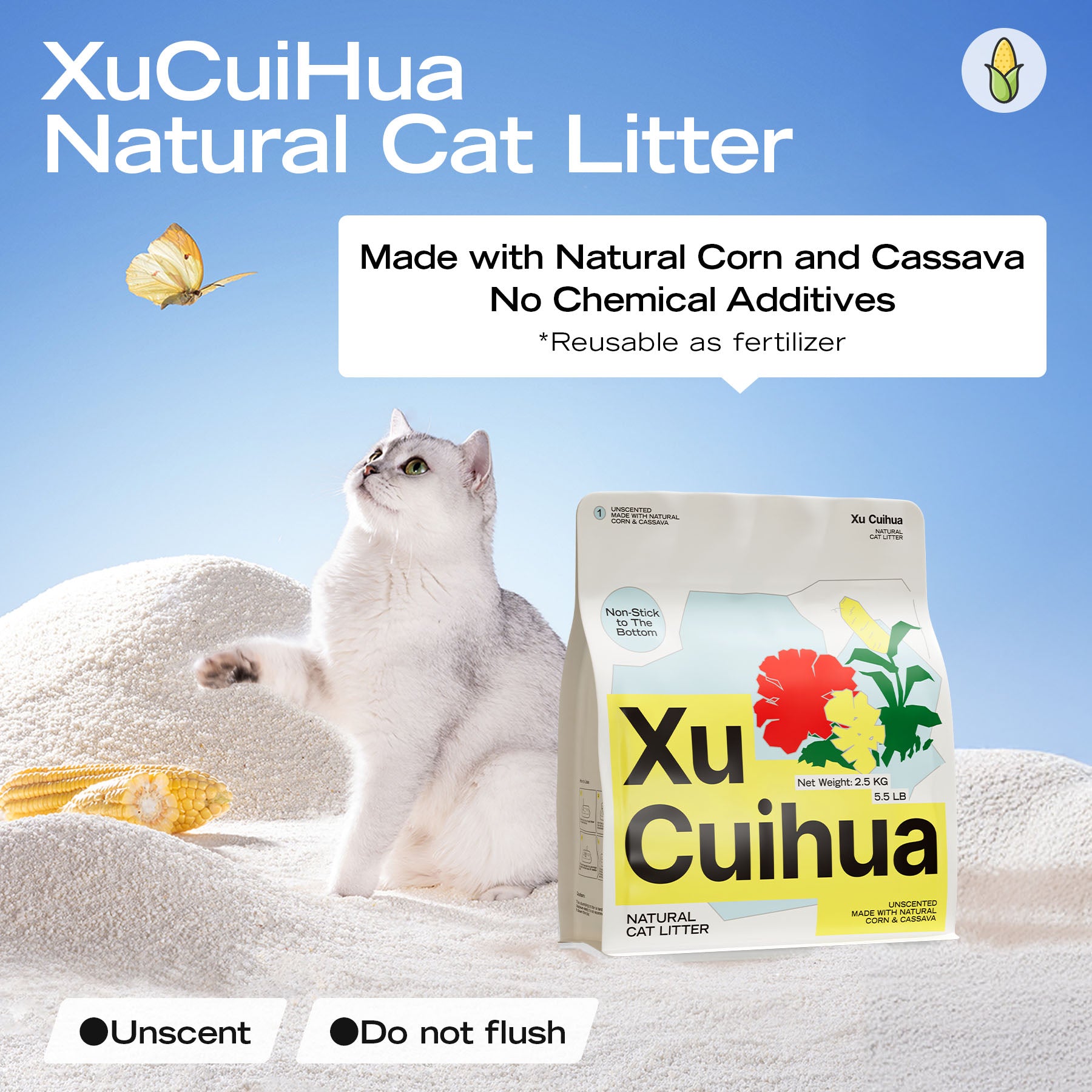 Xu Cuihua Corn & Cassava Cat Litter, Unscented