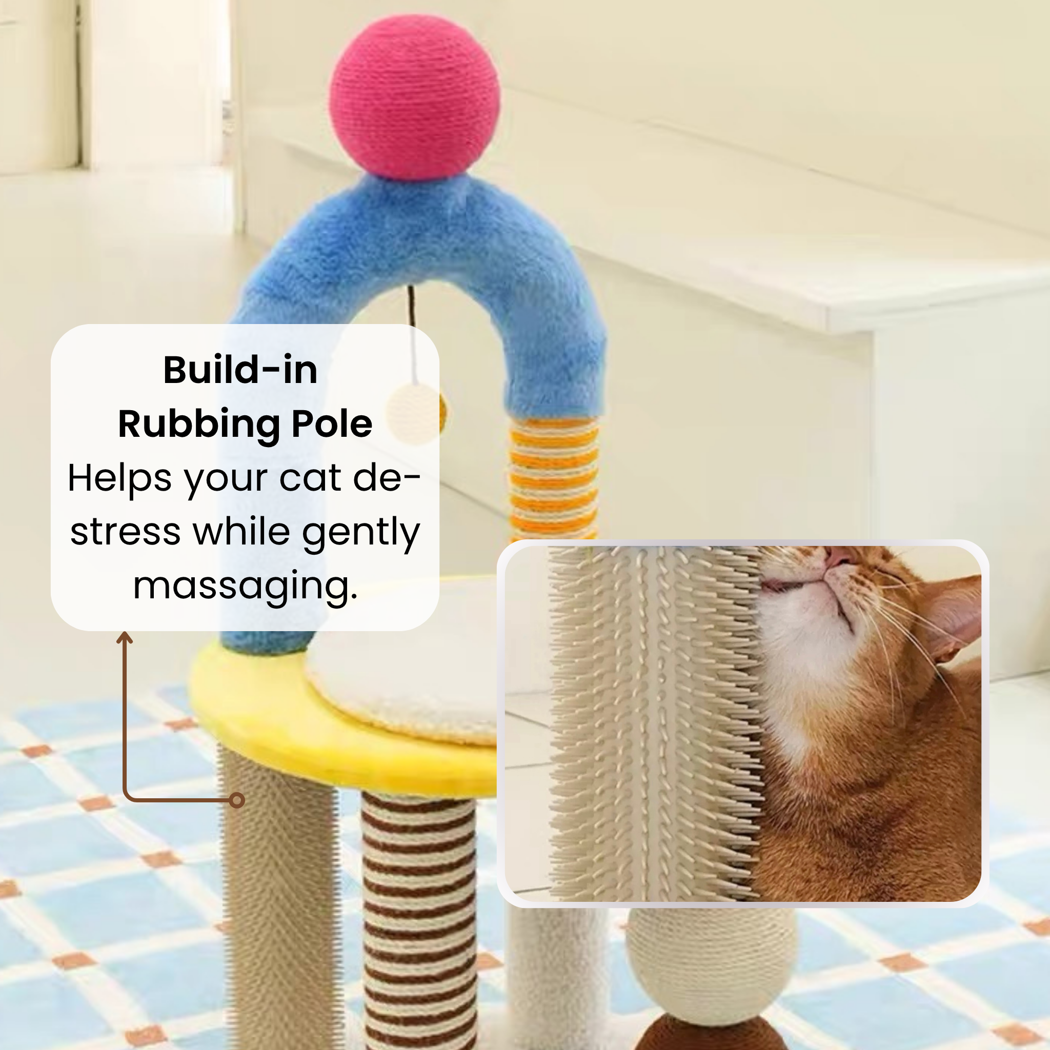 zeze Two-Tier Arch Cat Tree with Balls and Rubbing Pole