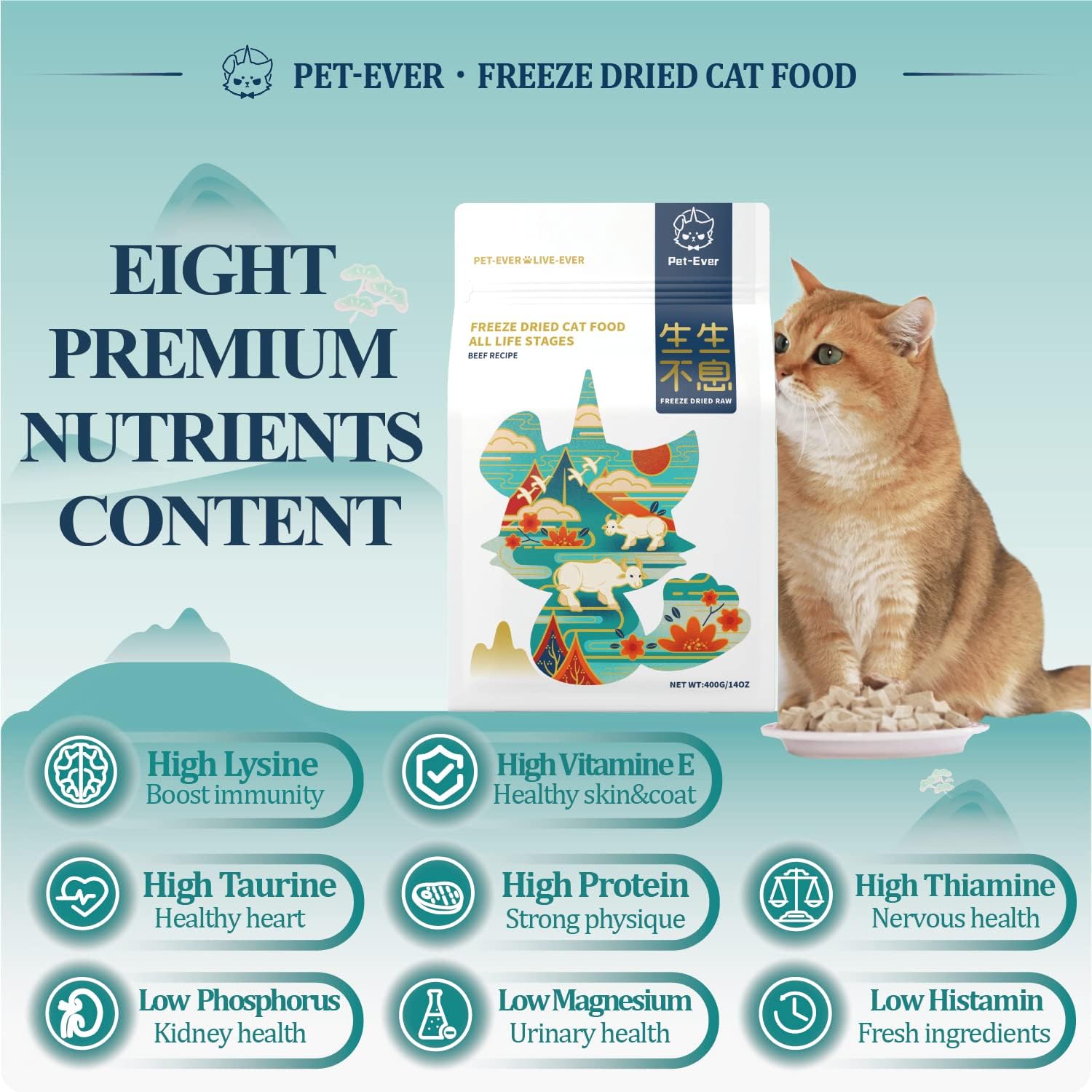 Freeze-dried Raw Cat Food All Life Stages, Beef Recipe  (400g)