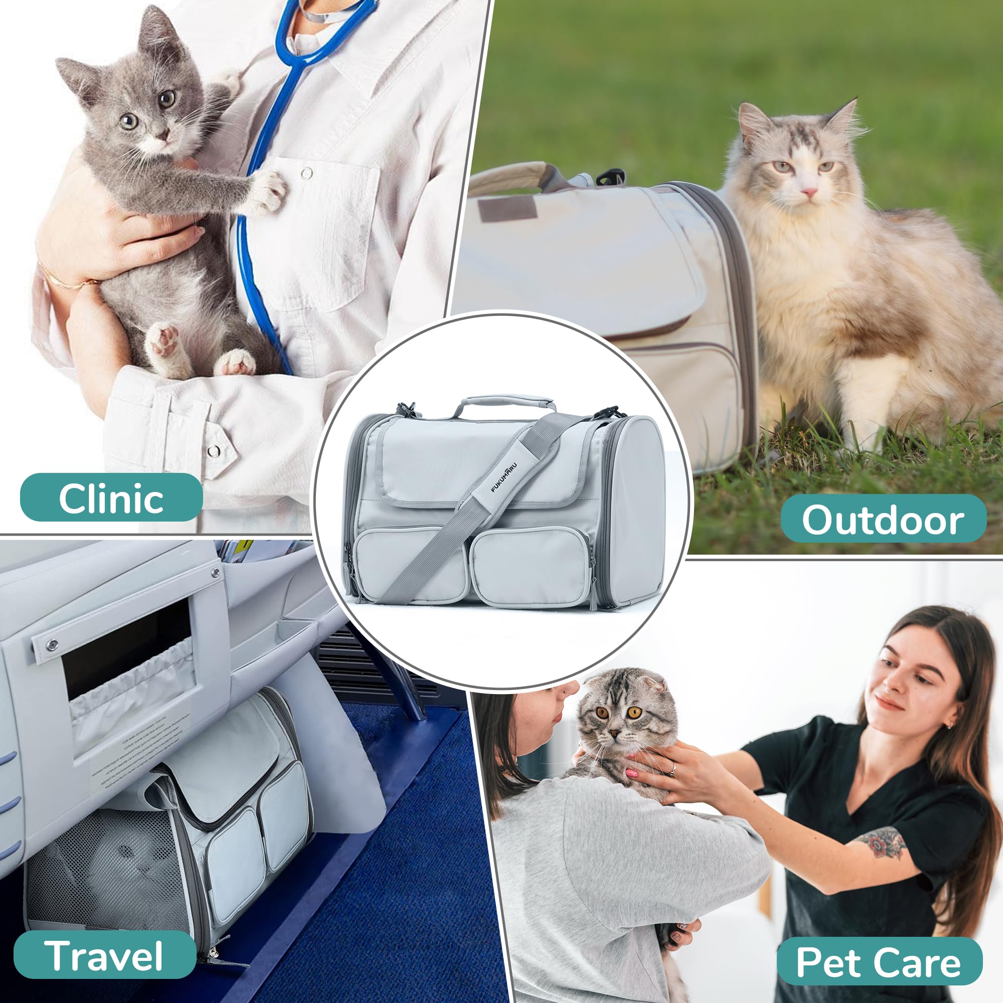 FUKUMARU Cat Carrier, Grey, Small