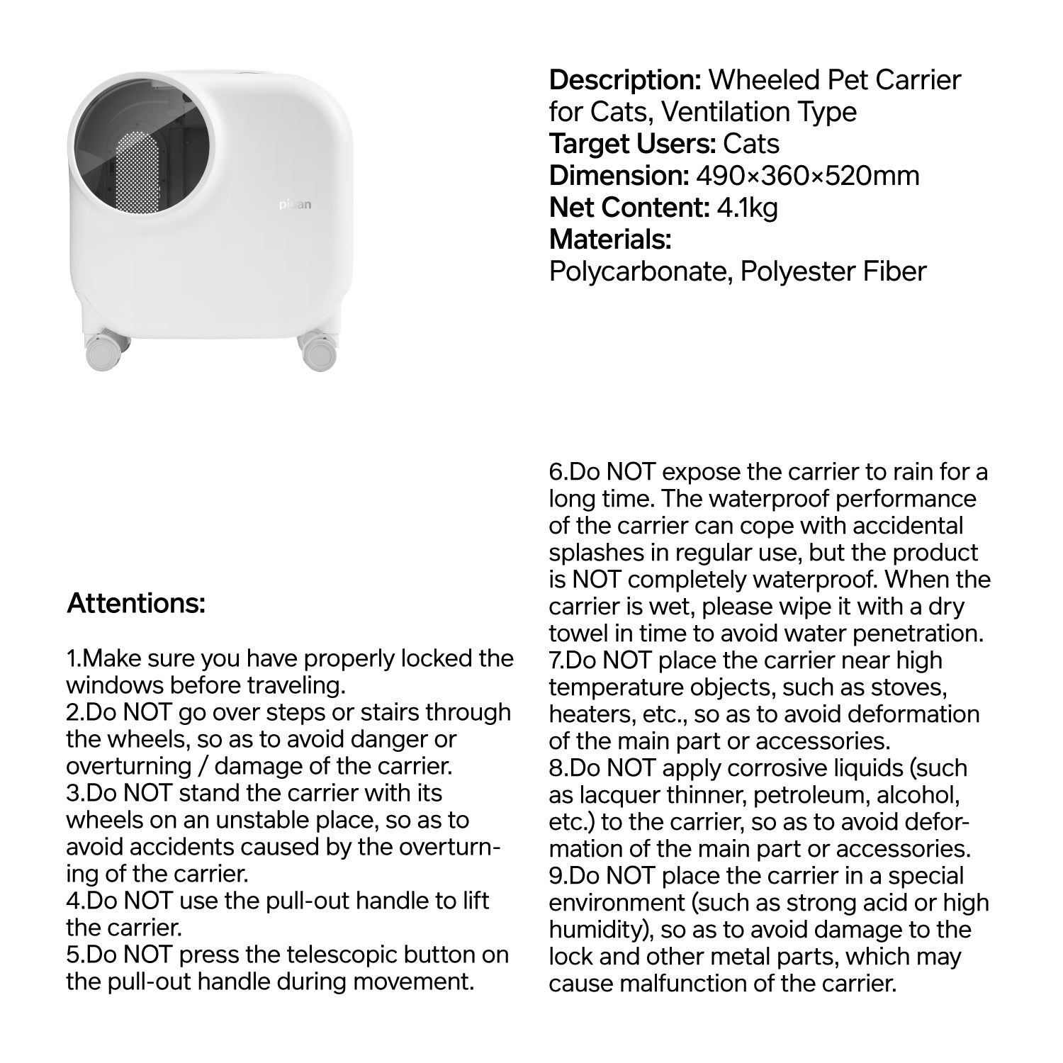 Pet Carrier with Ventilation System and LED Lighting